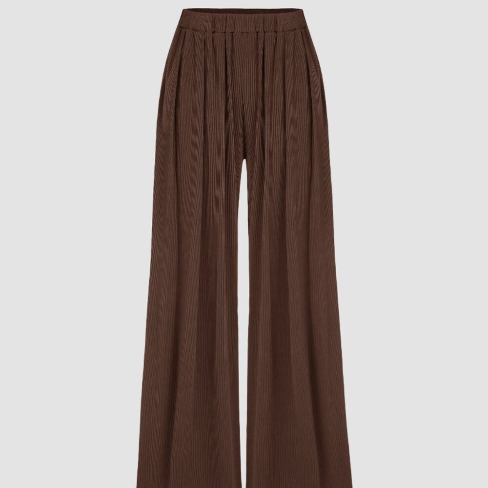 Wide-Leg Pleated Pants in Brown